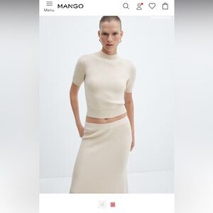 MANGO beige knit sweater and skirt combo. Size Medium.